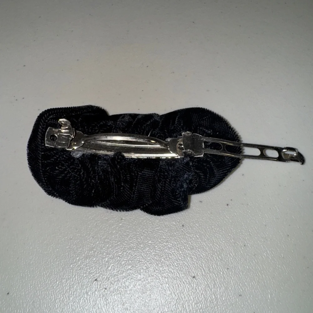 Black Velvet Hair Bow Clip Barrett Girl Accent Accessory Spring Dance Party Cute